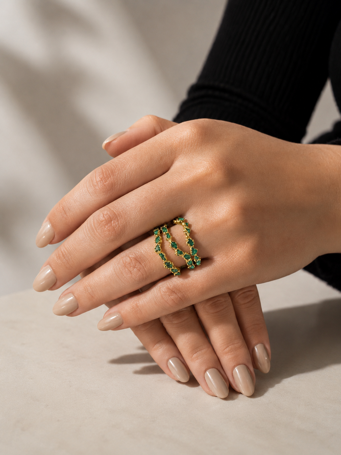ANILLO ONDA TRIPLE ESMERALDA