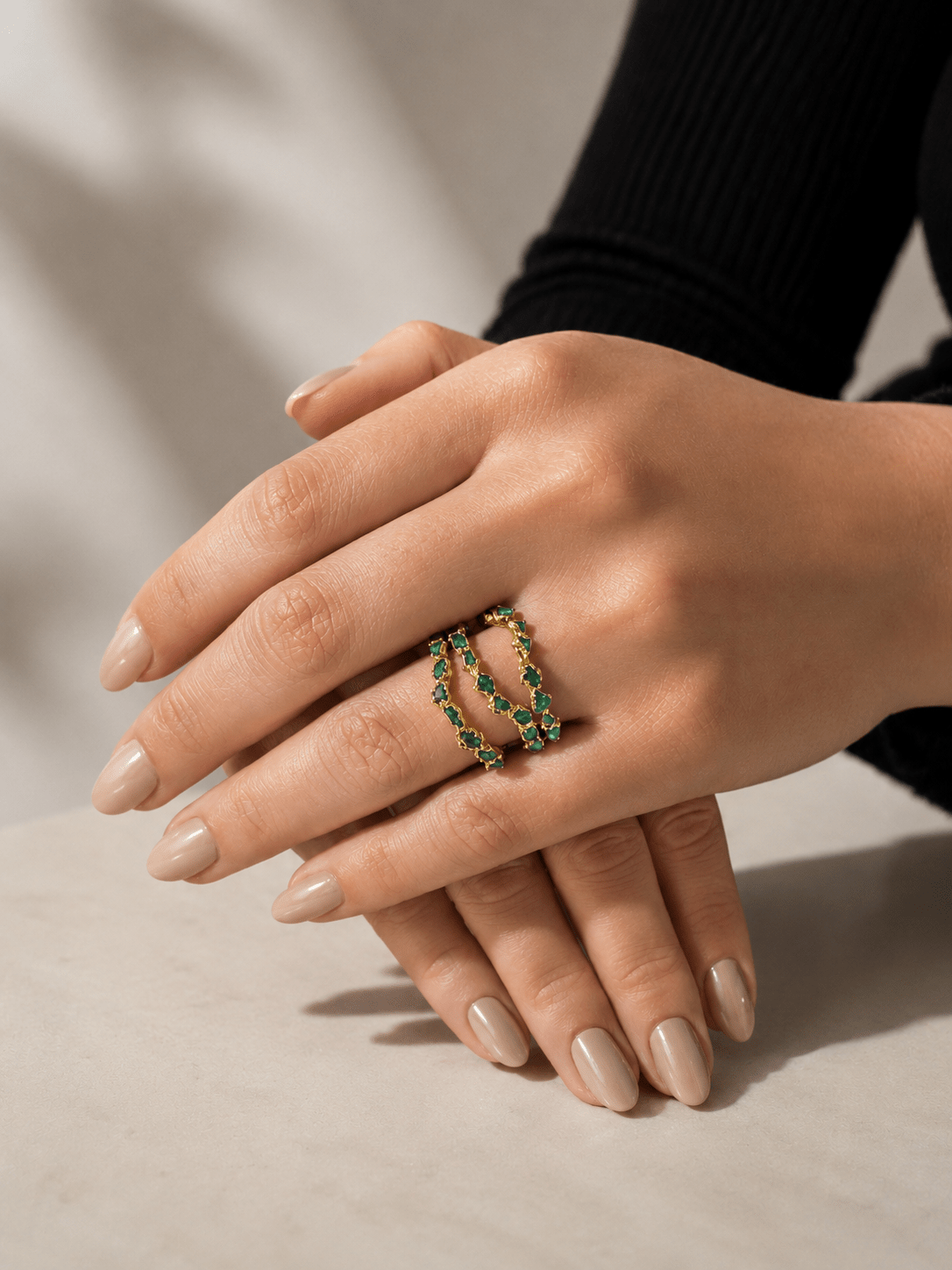 ANILLO ONDA TRIPLE ESMERALDA - Lena Joyas